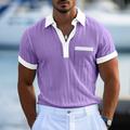 Homme Polo Polo d'affaires Travail Casual Revers Col polo côtelé Manche Courte basique Moderne Bloc de couleur Patchwork Bouton Printemps été Standard Bleu Ciel Violet Beige Polo