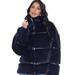 Blue Revival Mob Wife UnReal Leather Fur Jacket In Navy - Blue