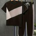2pcs Garçons Casual Color Block Short Sleeve T-shirt & Pantalon Set Été Vêtements Pour Enfants
