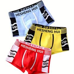 Lot de 3 boxers pour hommes avec impression de lettres, color block, confortables et extensibles, sous-vêtements pour hommes