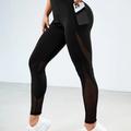 Leggings de yoga à coutures en maille avec poche en filet, pantalons de yoga d'entraînement de fitness respirants taille haute, vêtements de sport pour femmes