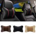 2pcs Coussins De Voiture En Cuir PU Tricoté Appuie-tête Oreiller De Cou De Soutien De Coussin De Repos Accessoires De Siège Auto Oreiller De Sécurité Noir Décoration Universelle