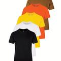 T-shirts Multicolores En Coton Pour Hommes, 5 Pièces, Solides Et Confortables, T-shirts Décontractés Respirants À Manches Courtes Pour Un Usage Quotidien D'été