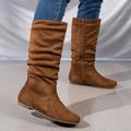 Bottes Tendance De Couleur Unie Pour Femmes, Bottes Mi-mollet Plates Décontractées À Fermeture Éclair Latérale, Bottes Minimalistes À Bout Rond