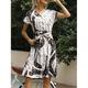 Femme Robe casual Robe Évasée Robe Trapèze Floral Graphic nouer devant Bouton Col V robe longue Elégant Bohême Mariage Soirée Manche Courte Eté