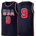 "Maillots De Basket-ball N.9 ""USA"" Imprimé Pour Hommes, Maillot Rétro Brodé Cousu Bleu Marine, Débardeur, Sweat-shirt"