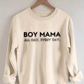 Boy Mama Lettre Imprimer Col Rond Pull, Casual Mode Lâche Manches Longues Sweatshirt, Vêtements pour Femmes