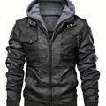 Veste En Cuir PU Décontractée À Capuche Pour Hommes, Chic Multi-poche Biker Soft-shell Jacket