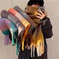 Boho Plaid Gland Grosse Écharpe Couleur Arc-en-ciel Imitation Mohair Gland Châle Automne Hiver Cou Chaud Long Foulard