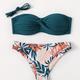 Ensemble Bikini Imprimé Tropical À Deux Pièces, Maillots De Bain À Coupe Haute Avec Boucle À L'arrière Et Détail Froncé, Vêtements De Plage Et Maillots De Bain Pour Femmes