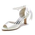 Damen Hochzeit Schuhe Geschenke zum Valentinstag Weiße Schuhe Hochzeit Party Täglich Brautjungfernschuhe Imitationsperle Band-Bindung Blockabsatz Peep Toe Elegant Modisch Kuschelig Satin Schnürsenkel