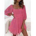 robe blanche Robe casual Robe Trapèze Femme Mini robe Ruché Plein Air Vacances Vêtement de rue Trapèze Col Carré Manches 3/4 Standard Blanche Rose Claire Rouge S M L XL