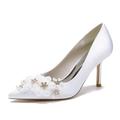 Femme Chaussures de mariage Cadeaux de Saint-Valentin Chaussures blanches Mariage Soirée Saint Valentin Chaussures de mariée Strass Fleur de satin Talon Aiguille Bout pointu Elégant Mode Le style