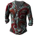 Floral Graphic Tribal Design basique Classique Homme 3D effet T shirt Tee Chemise Henley Shirt Tee Extérieur du quotidien Des sports T-shirt Rouge manche longue Henley Chemise Printemps été Vêtement