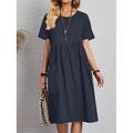 Damen Rosa Marineblau Braun Sommer Frühling Midikleid Leinen-inspirierte Kleider Baumwoll-Leinenkleid A Linie Kleid Lässig Täglich Wochenende Lässiger Schnitt Einfach Rundhalsausschnitt