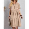 Damen Rosa Marineblau Braun Sommer Frühling Midikleid Leinen-inspirierte Kleider Baumwoll-Leinenkleid A Linie Kleid Lässig Täglich Wochenende Lässiger Schnitt Einfach Rundhalsausschnitt