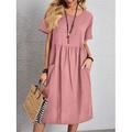 Damen Rosa Marineblau Braun Sommer Frühling Midikleid Leinen-inspirierte Kleider Baumwoll-Leinenkleid A Linie Kleid Lässig Täglich Wochenende Lässiger Schnitt Einfach Rundhalsausschnitt