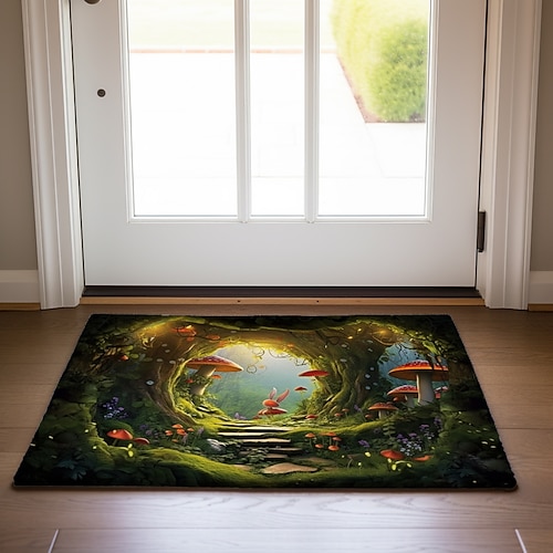 Fußmatte mit Pilzen, Wald-Fußmatte, waschbare Teppiche, Küchenmatte, rutschfest, ölbeständiger Teppich, Indoor-Outdoor-Matte, Schlafzimmerdeko, Badezimmermatte, Eingangsteppich Image