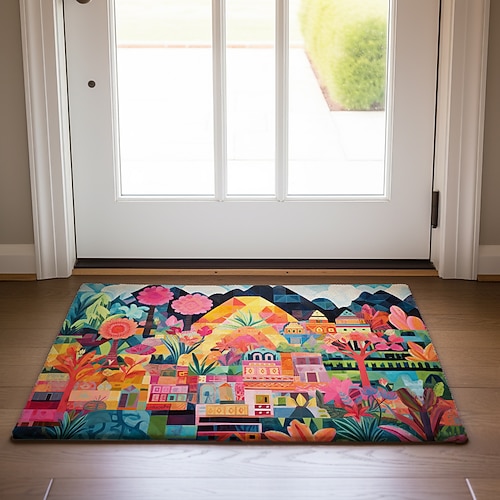 Fußmatte mit farbenfroher Stadtmotiv, Fußmatten, waschbare Teppiche, Küchenmatte, rutschfeste, ölbeständige Matte, Indoor-/Outdoor-Matte, Schlafzimmerdeko, Badezimmermatte, Eingangsteppich Image