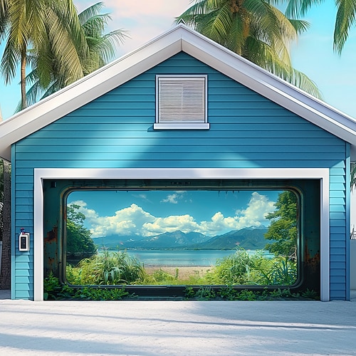 Sommer Strandlandschaft Outdoor Garagentor Abdeckung Banner schöne große Hintergrund Dekoration für Outdoor Garagentor Haus Wanddekorationen Event Party Parade Image