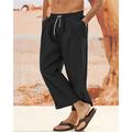 Men's Linen Pants Summer Pants Beach Pants Harem Pants Pocket Drawstring Elastic Waist Plain Comfort Breathable Daily Holiday Vacation Hawaiian Boho Lake blue Black