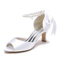 Women's Wedding Shoes Ladies Shoes Valentines Gifts White Shoes Wedding Party Daily Bridesmaid Shoes Imitation Pearl Ribbon Tie Chunky Heel Peep Toe Elegant Fashion Cute Satin Lace-up Wine Black White