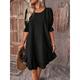 Women's Linen Dress Cotton Summer Dress Midi Dress Ruffle Trim Daily Vacation Crew Neck Half Sleeve Summer Spring Black Red Plain