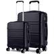 (Black) Kono Luggage Set of 2 PCS Lightweight ABS Hard Shell Trolley Travel Case 20" Cabin Suitcase + 28" Large Luggage with TSA Lock Spinner Wheels