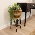 Charles Bentley Casablanca Plant Stand Large 60cm x 35cm Natural Black Rattan Tall Planter Raised Woven Cross Leg Indoor Outdoor Home Raised