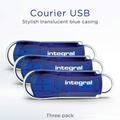 Integral 32GB 3-pack USB Memory 2.0 Flash Drive Courier Blue