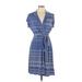 Liz Claiborne Casual Dress - Wrap: Blue Print Dresses - Women's Size Large