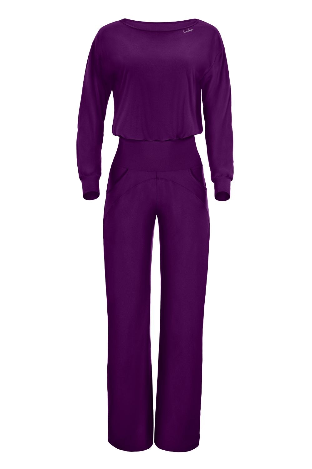 Jumpsuit WINSHAPE "JS101LSC", Damen, Gr. S, Normalgrößen, lila (schwarz plum), 85% Polyester, 15% Elasthan, Rundhals, Overalls Jumpsuit, Functional Comfort