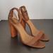 J. Crew Shoes | J. Crew Tan Neutral Leather Wood Chunky Heel Ankle Strap Sandal Size 9.5 | Color: Brown/Tan | Size: 9.5