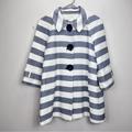 Kate Spade Jackets & Coats | Kate Spade Blue White Stripes Bow Button Snap Front Pockets Ivy Car Coat Medium | Color: Blue/White | Size: M