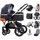 Stroller 3 in 1 Toddler Pushchair Foldable Lightweight Ultra Compact Infant Prams with Fan Mommy Bag Rain Cover Footmuff Blanket Cooling Pad Mosquito Net for 0-3 Years Old Black