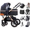 Baby Stroller 3 in 1 Tricycle Baby Walker High Landscape Stroller Folding Strollers Baby Trolley Baby Pram for Baby 0-36 Months 8 Gifts A