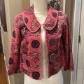 Anthropologie Jackets & Coats | Anthropologie Elevenses Pink Velvet Medallion Print Cropped Jacket | Color: Pink | Size: 2