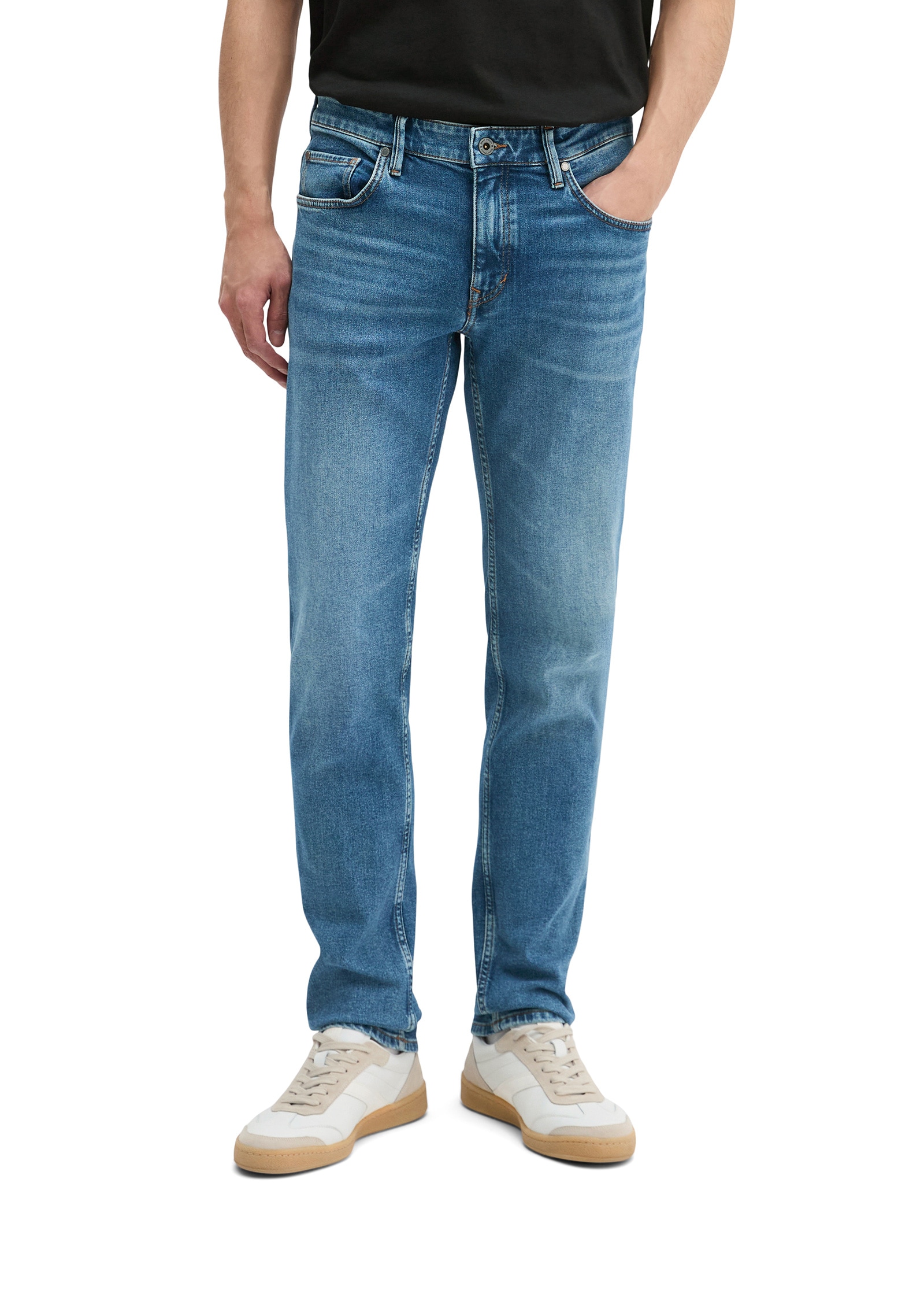 Slim-fit-Jeans MARC O'POLO "aus stretchigem Bio-Baumwoll-Mix", Herren, Gr. 31, Länge 34, blau (retro blau wash), Obermaterial: 90% Baumwolle, 9% Polyester, 1% Elasthan, unifarben, slim fit normal, Jeans Slim-fit-Jeans