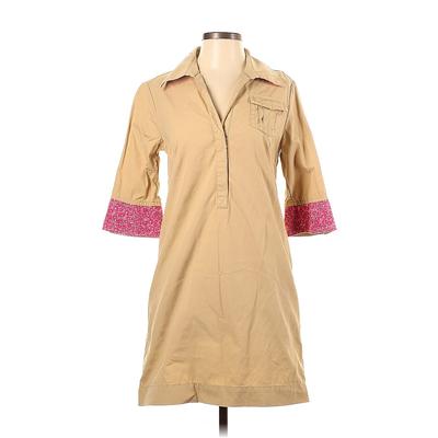 Lilly Pulitzer Casual Dress - Shirtdress Collared 3/4 Sleeve: Tan Dresses - Women's Size 2