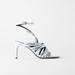 Zara Shoes | Nwt Zara Size 7.5 Strappy Iridescent Heel Sandals | Color: Silver | Size: 7.5