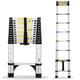 Dajianglx 12.5FT Telescoping Ladder, Aluminum Lightweight Extension Foldable Ladder with 2 Triangle Stabilizers, 330lbs Capacity Multi-Purpose Collapsible Ladder for Home RV Attic Outdoor Work Silver