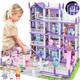 Doll House, Dream Dollhouse for Girls, Princess Playhouse with Lights Dolls Furniture Accessories Pretend Play Educational Toys for 3 4 5 6 7 8 9 10 Years Old Kids Toddlers Gifts (Purple)