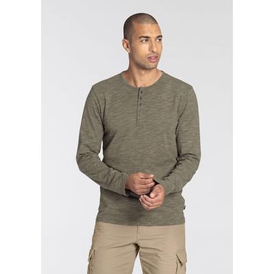 Langarmshirt BRUNO BANANI, Herren, Gr. L (52/54), grün (khaki meliert), Single Jersey, Obermaterial: 90% Baumwolle, 10% Polyester, meliert, casual, schmal, Rundhals, Langarm, Shirts, schmale Passform, melierte Optik und Druck Image