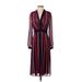 Anne Klein Casual Dress - Midi: Burgundy Stripes Dresses - Women's Size 2