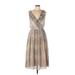 Great Jones Casual Dress - Midi V Neck Sleeveless: Tan Animal Print Dresses - Women's Size 8 - Print Wash