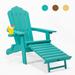 Folding Adirondack Chair with Pullout Ottoman and Cup Holder, Oversized, for Patio Deck Garden, Backyard Furniture