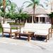 4 Pieces Patio Furniture Set, Outdoor Acacia Wood Sectional Sofa Conversation Set with Coffee Table & Removable Cushion