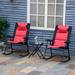 3 Piece Outdoor Patio Furniture Set with Glass Coffee Table & 2 Folding Padded Rocking Chairs, Bistro Style