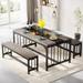 55 Inch Dining Table Set for 4-6, 3-Piece Kitchen Table with 2 Benches, Space-Saving Dining Room Table Set for Home Kitchen