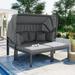 3-Piece Patio Daybed with Retractable Canopy, Outdoor Metal Sectional Sofa Set Sun Lounger with Cushions for Backyard, Porch